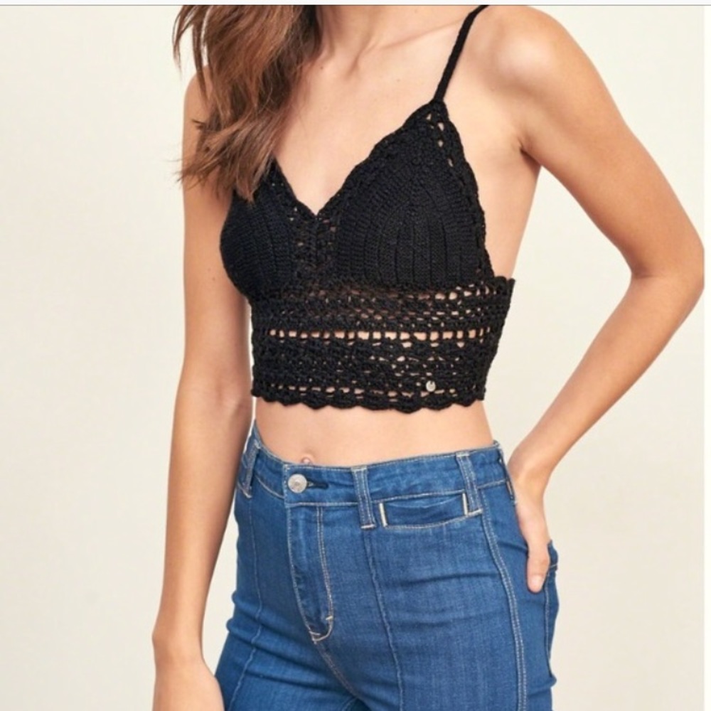 Abercrombie & Fitch Crochet Knit Crop Top in Black